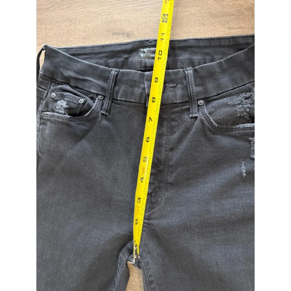 MOTHER Looker Ankle Fray Jeans Black Distressed High‎ Rise Skinny Leg Size 25